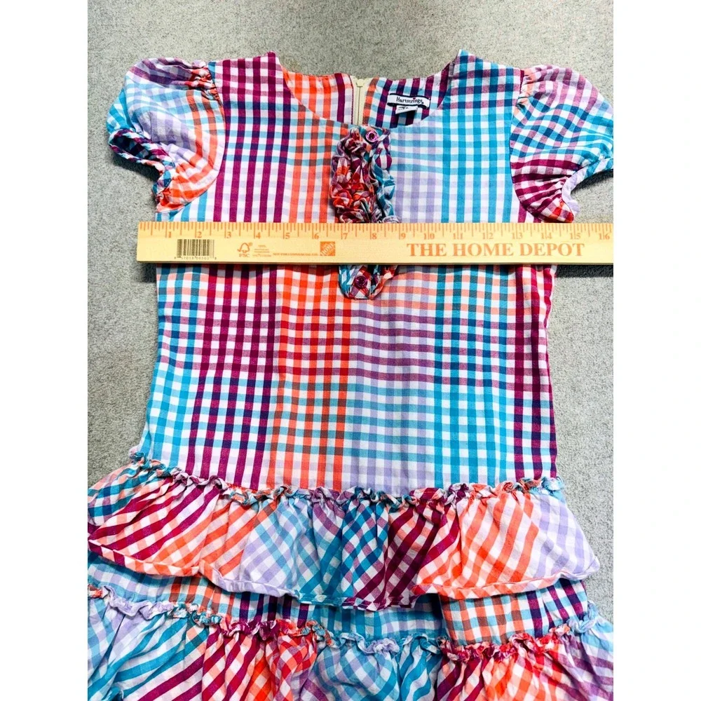 Hartstrings Girls Size 8 Plaid Tiered Ruffle Dress Multicolor Short Sleeve Flowy